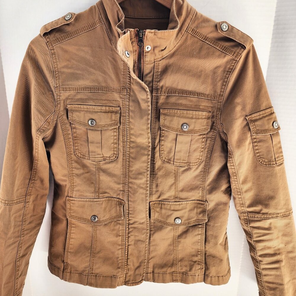 Kensie Lightweight Zip Up Brown Jacket M Medium Moto Military Utility